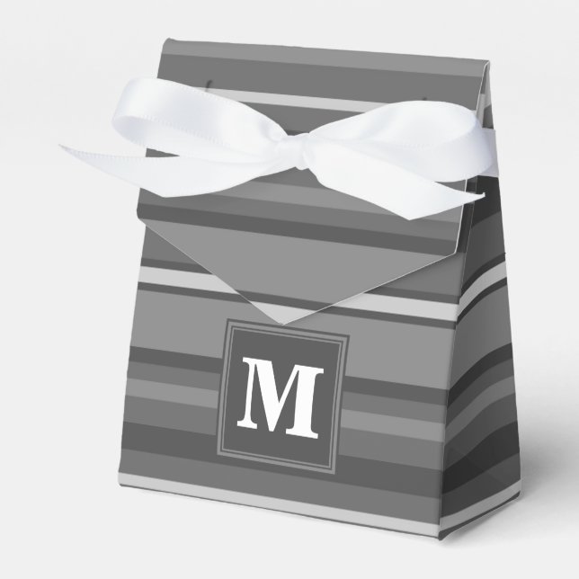 Monogram grey stripes favor box (Front Side)