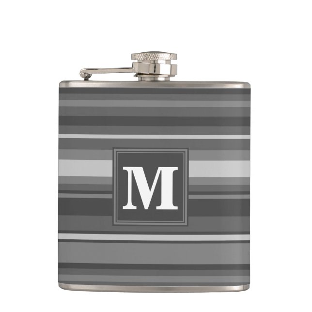 Monogram grey stripes hip flask (Front)