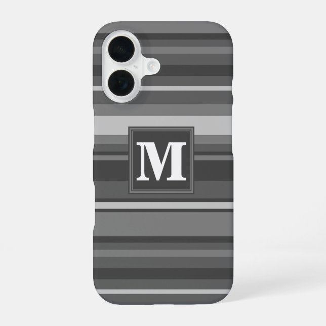 Monogram grey stripes iPhone 16 case (Back)