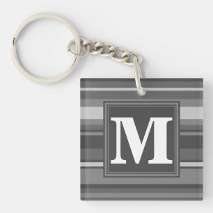 Monogram grey stripes keychain