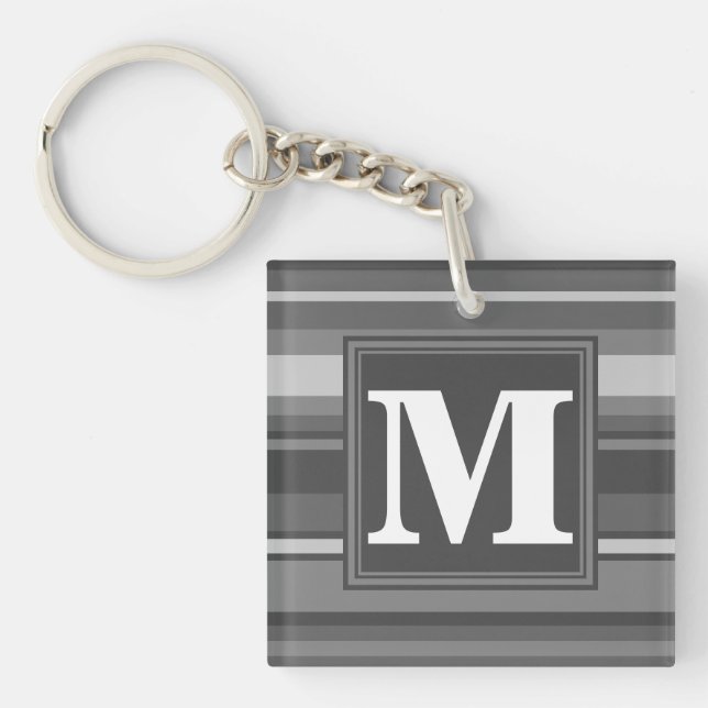 Monogram grey stripes keychain (Front)