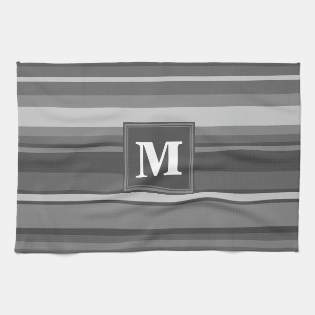 Monogram grey stripes kitchen towel (Horizontal)