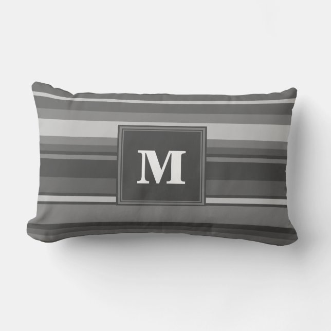Monogram grey stripes lumbar pillow (Front)