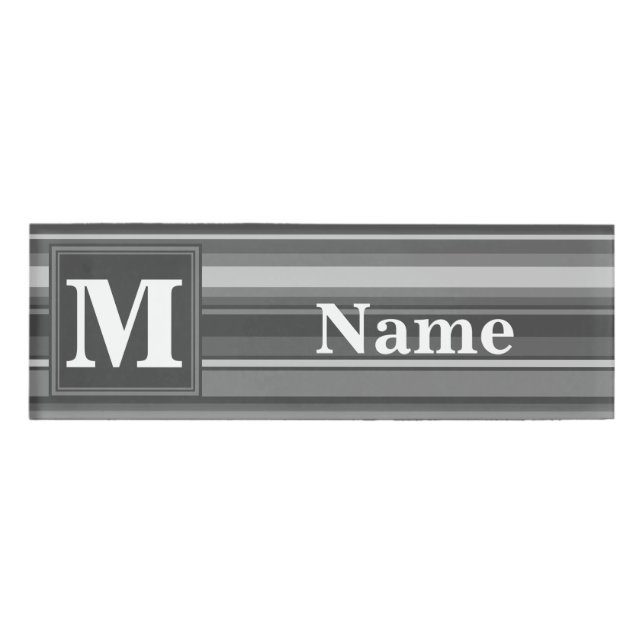 Monogram grey stripes name tag (Front)