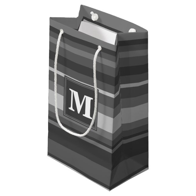 Monogram grey stripes small gift bag (Front Angled)