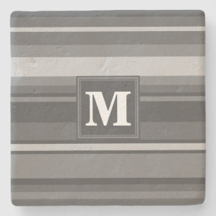 Monogram grey stripes stone coaster