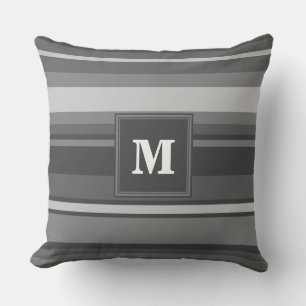 Monogram grey stripes throw pillow