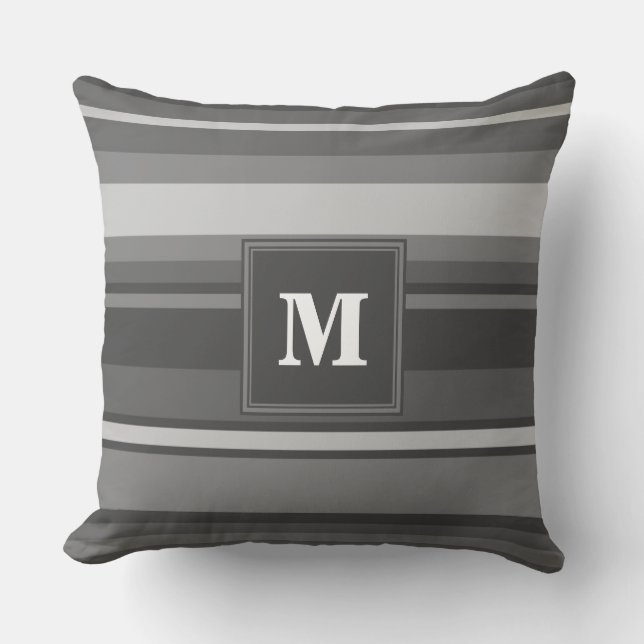 Monogram grey stripes throw pillow (Front)