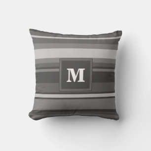 Monogram grey stripes throw pillow