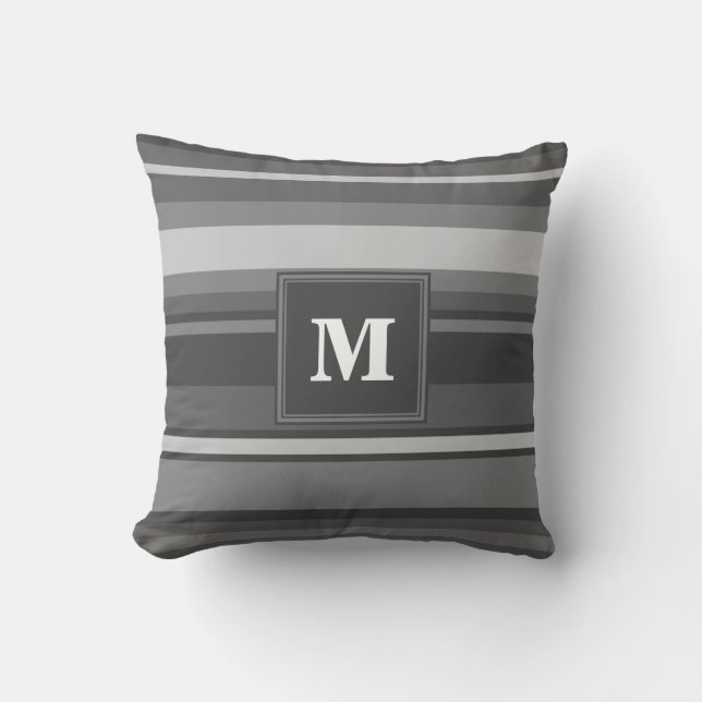 Monogram grey stripes throw pillow (Front)