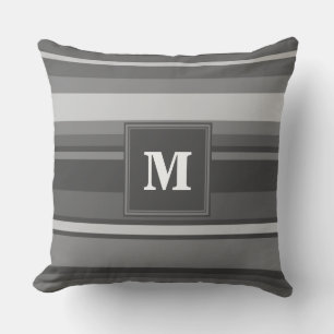 Monogram grey stripes throw pillow
