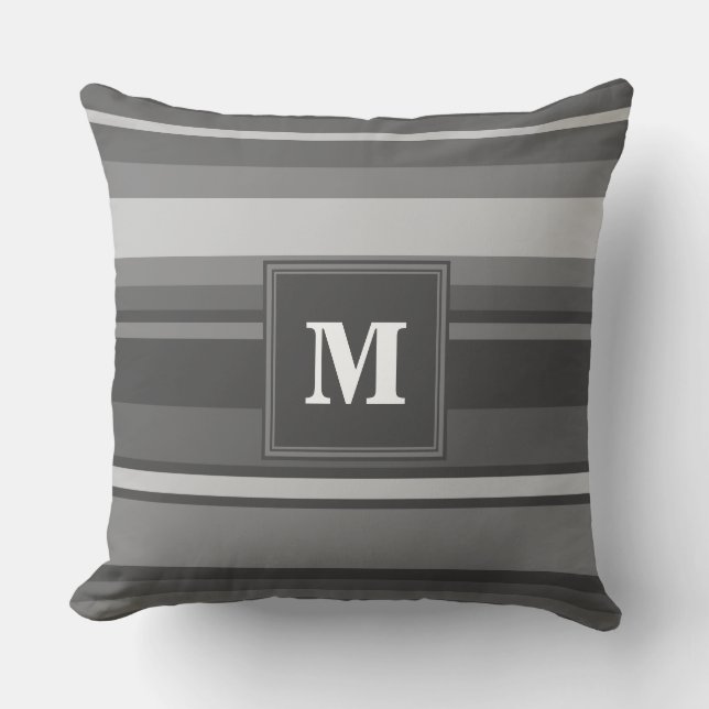 Monogram grey stripes throw pillow (Front)