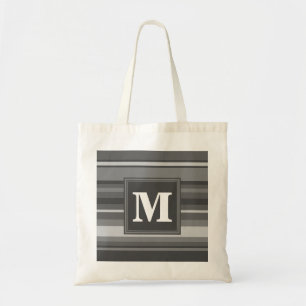 Monogram grey stripes tote bag