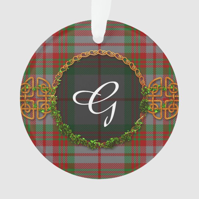 Monogram Grey Tartan Ornament (Front)