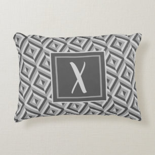 Monogram Grey Three-Tone Diamond Pattern Accent Pillow