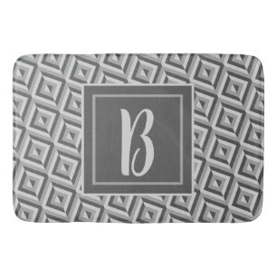 Monogram Grey Three-Tone Diamond Pattern Bath Mat