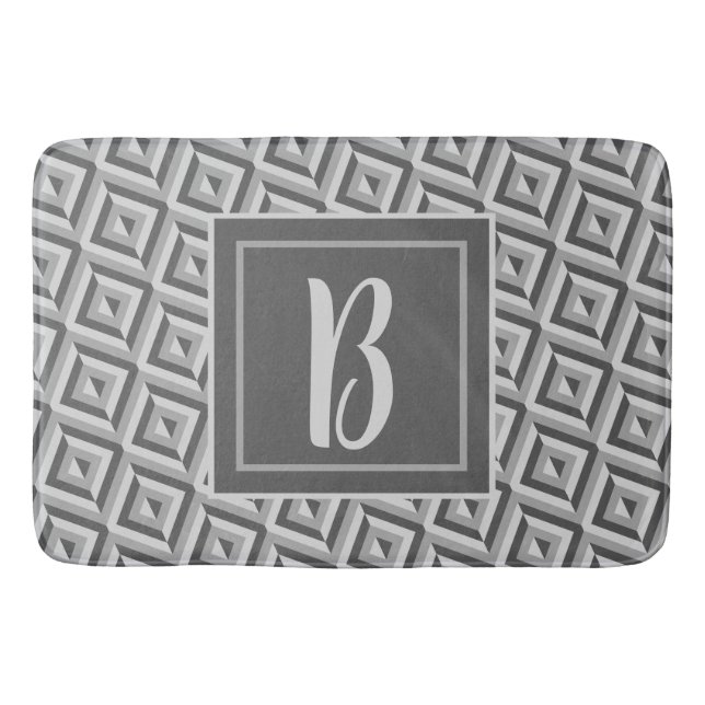 Monogram Grey Three-Tone Diamond Pattern Bath Mat (Front)