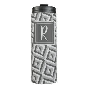 Monogram Grey Three-Tone Diamond Pattern Thermal Tumbler