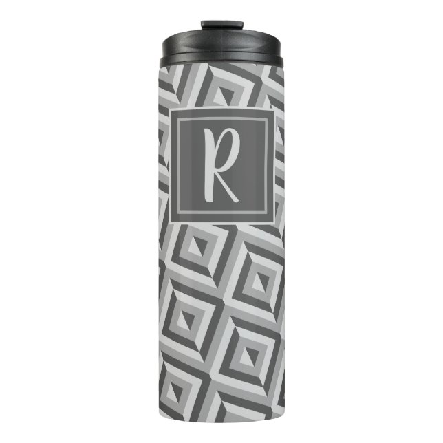 Monogram Grey Three-Tone Diamond Pattern Thermal Tumbler (Front)