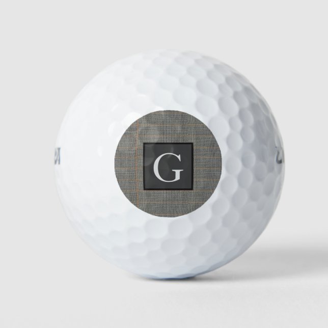 Monogram Grey Tweed Groomsman Bestman Wedding Gift Golf Balls (Front)