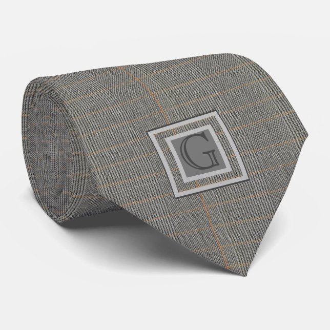 Monogram Grey Tweed Groomsman Bestman Wedding Gift Tie (Rolled)