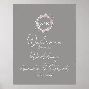 Monogram Grey Wedding Welcome Sign Board