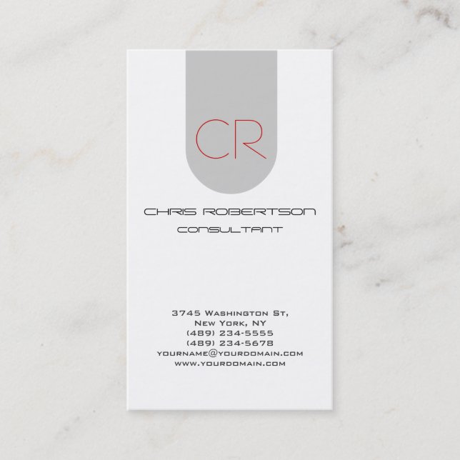 Monogram Grey White Attractive Business Card (Front)