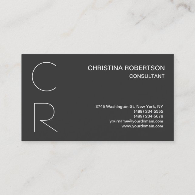 Monogram Grey White Business Card (Front)