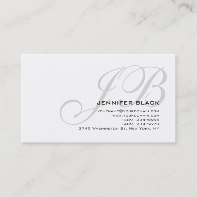 Monogram Grey White Colour Tones Business Card (Front)