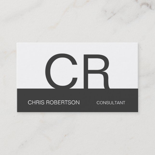 Monogram Grey White Consultant Business Card (Front)