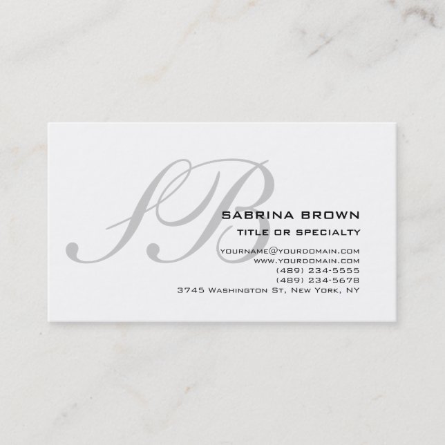 Monogram Grey White Consultant Business Card (Front)