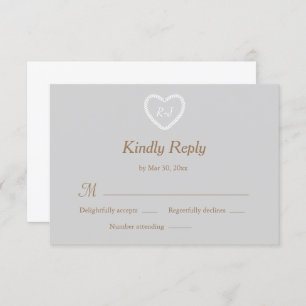 Monogram Grey White Gold Heart Shaped Wedding RSVP Invitation