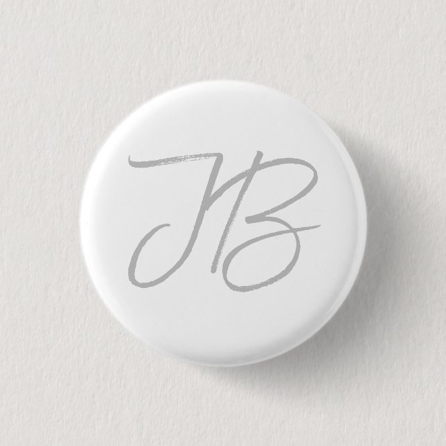 Monogram Grey White Plain Calligraphy Script 1 Inch Round Button (Front)