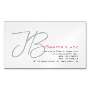 Monogram Grey White Plain Calligraphy Script Magnetic Business Card