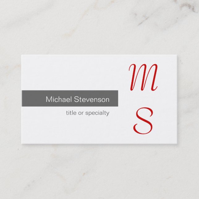 Monogram Grey White Red Photography Business Card (Front)