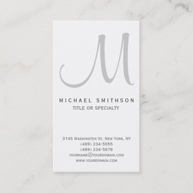 Monogram Grey White Simple Business Card (Front)
