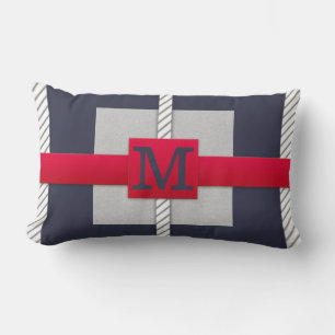 Monogram Grey & White Striped Any Size Custom Lumbar Pillow