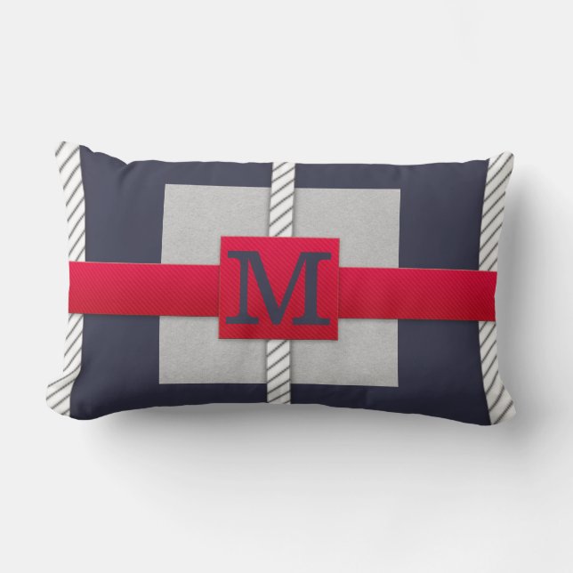 Monogram Grey & White Striped | Any Size | Custom Lumbar Pillow (Front)