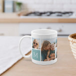 Monogram Grid Photo Collage Coffee Mug<br><div class="desc">This simple personalized photo mug design puts 6 of your favourite snaps front and centre,  along with a single initial monogram on each side. Customize with six square photos of friends,  kids,  grandchildren,  pets,  or your favourite places,  with your initial in white lettering on a dusty aqua teal square.</div>