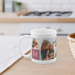 Monogram Grid Photo Collage Coffee Mug<br><div class="desc">This simple personalized photo mug design puts 6 of your favourite snaps front and centre,  along with a single initial monogram on each side. Customize with six square photos of friends,  kids,  grandchildren,  pets,  or your favourite places,  with your initial in white lettering on a rosy mauve pink square.</div>