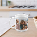 Monogram Grid Photo Collage Coffee Mug<br><div class="desc">This simple personalized photo mug design puts 6 of your favourite snaps front and centre,  along with a single initial monogram on each side. Customize with six square photos of friends,  kids,  grandchildren,  pets,  or your favourite places,  with your initial in white lettering on a light eucalyptus green square.</div>