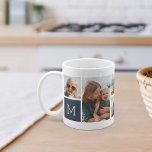 Monogram Grid Photo Collage Coffee Mug<br><div class="desc">This simple personalized photo mug design puts 6 of your favourite snaps front and centre,  along with a single initial monogram on each side. Customize with six square photos of friends,  kids,  grandchildren,  pets,  or your favourite places,  with your initial in white lettering on a navy blue square.</div>