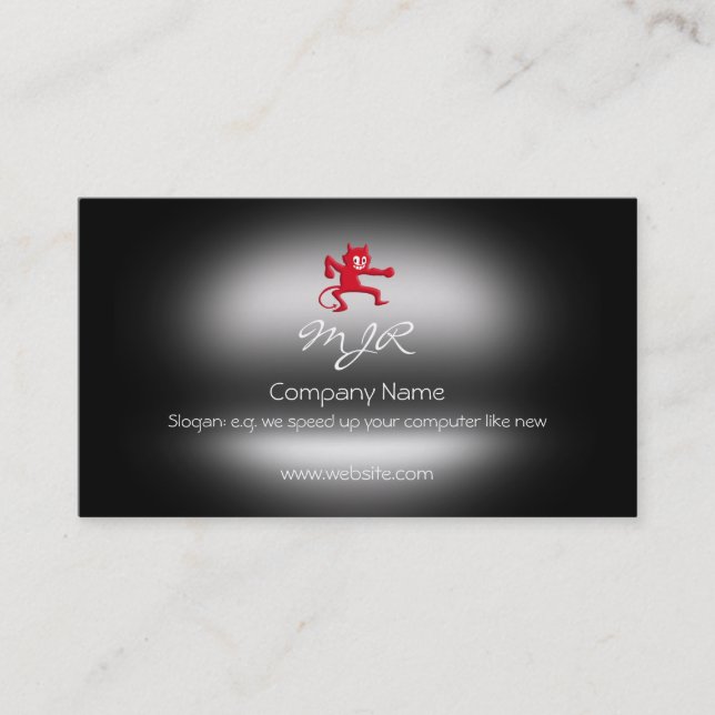 Monogram Grinning Red Gremlin Imp, metallic-effect Business Card (Front)