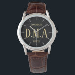 Monogram Groomsman Bestman Father Groom Bride Watch<br><div class="desc">This watch has 3 text fields allows you to add up to three initials for a monogram,  a title (bestman,  groomsman,  ringbearer) and a date of the wedding or other text as desired. Keep the words short to ensure they fit the space.</div>