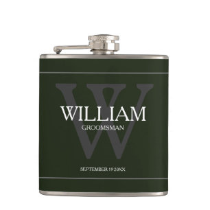 Monogram Groomsman Gift Classic Cool Army Green  Hip Flask