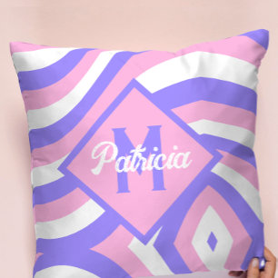 Monogram Groovy Pink & Purple Psychedelic Throw Pillow