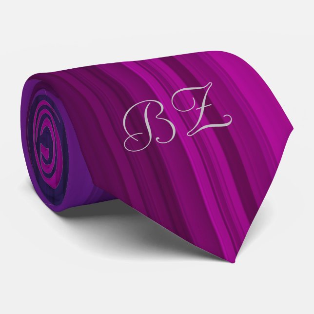 Monogram Grunge Punk Style Blues Purples Pinstripe Tie (Rolled)