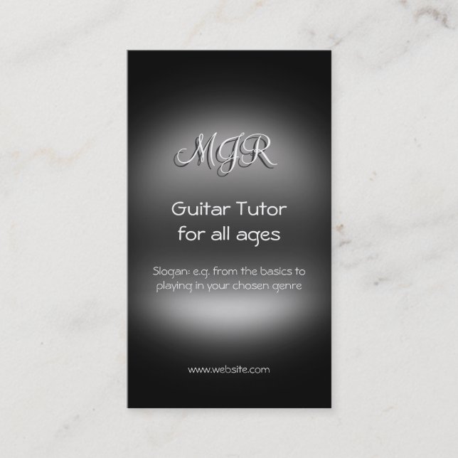Monogram, Guitar Tutor, metal-look Business Card (Front)