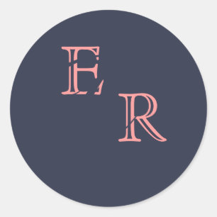 Monogram H Coral and Navy Wedding Thank You Classic Round Sticker