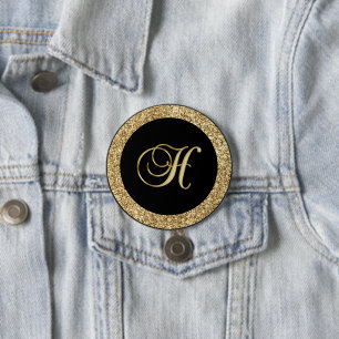 Monogram H, elegant golden script 3 Inch Round Button
